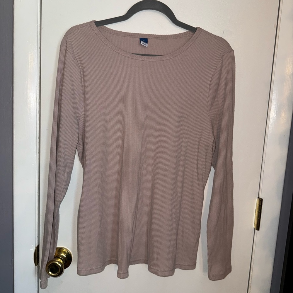 Old Navy Women's Long Sleeve Ribbed Top - Beige 57% Cotton